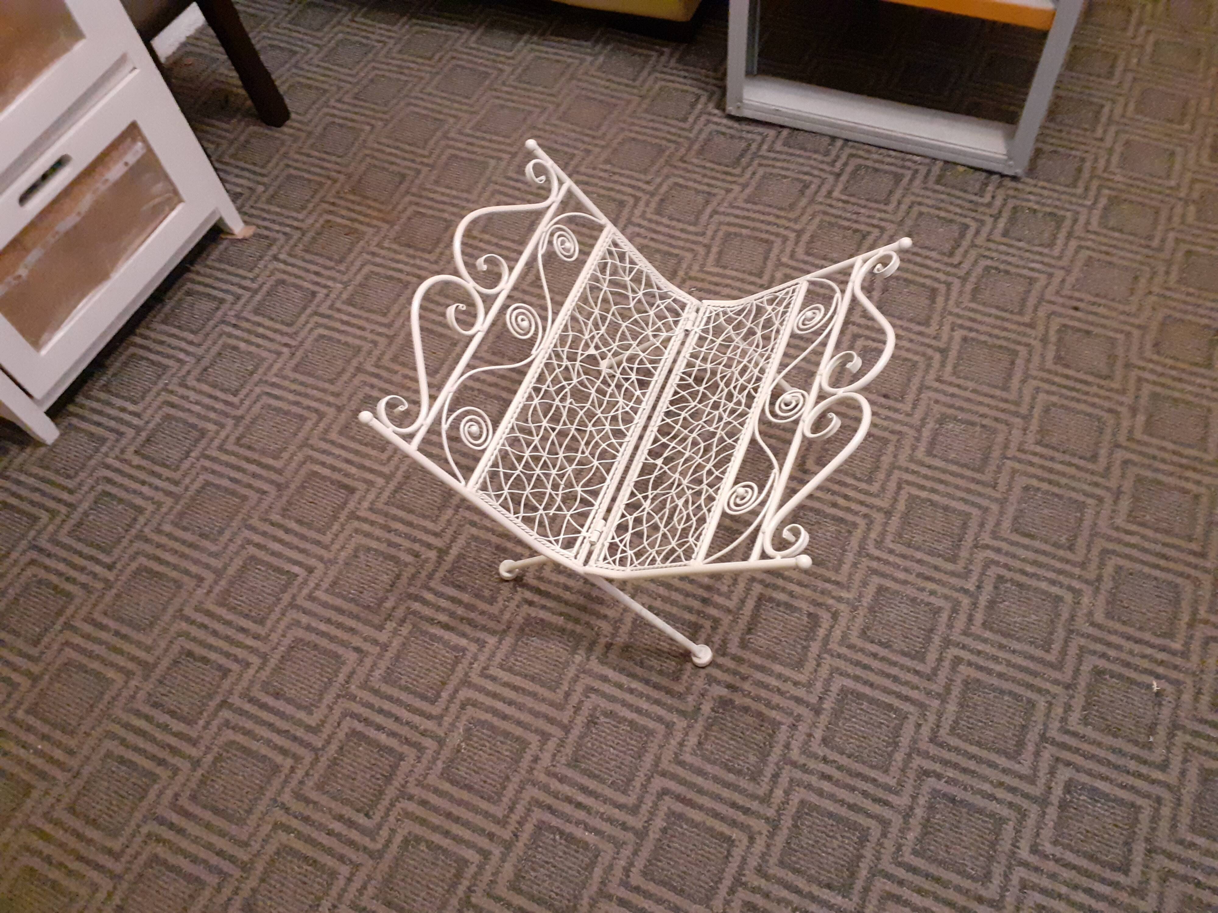 Metal magazine rack, Vintage forged iron magazine rack, folding ornament magazine rack
