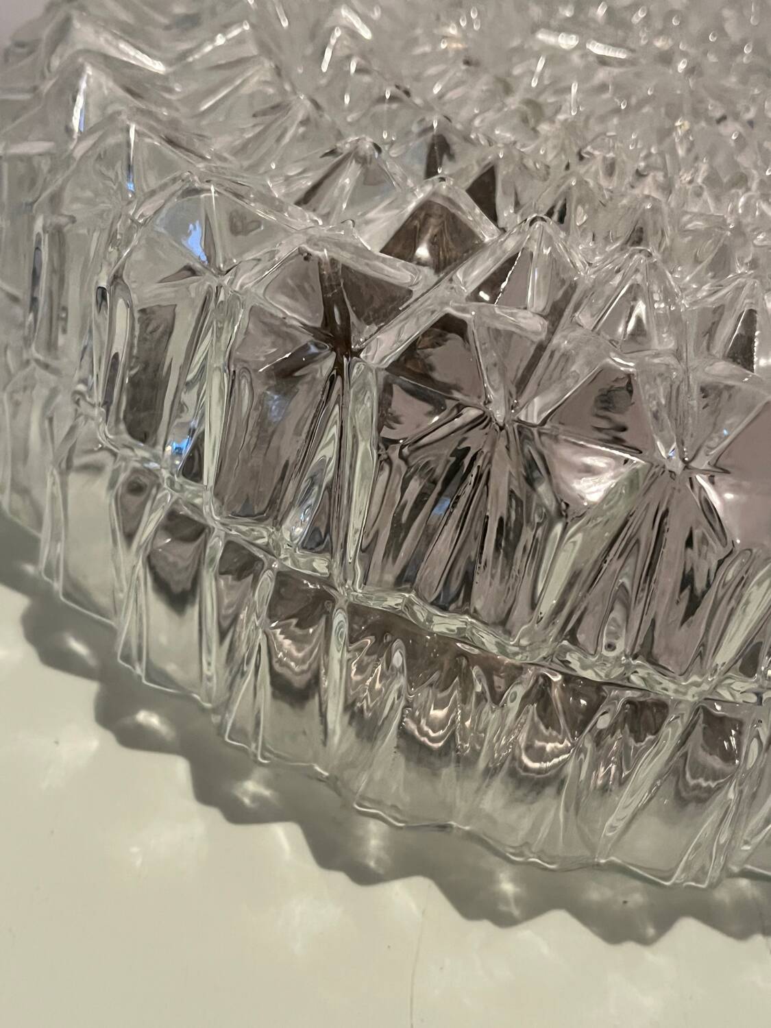 Vintage round molded glass ceiling light from the 70s