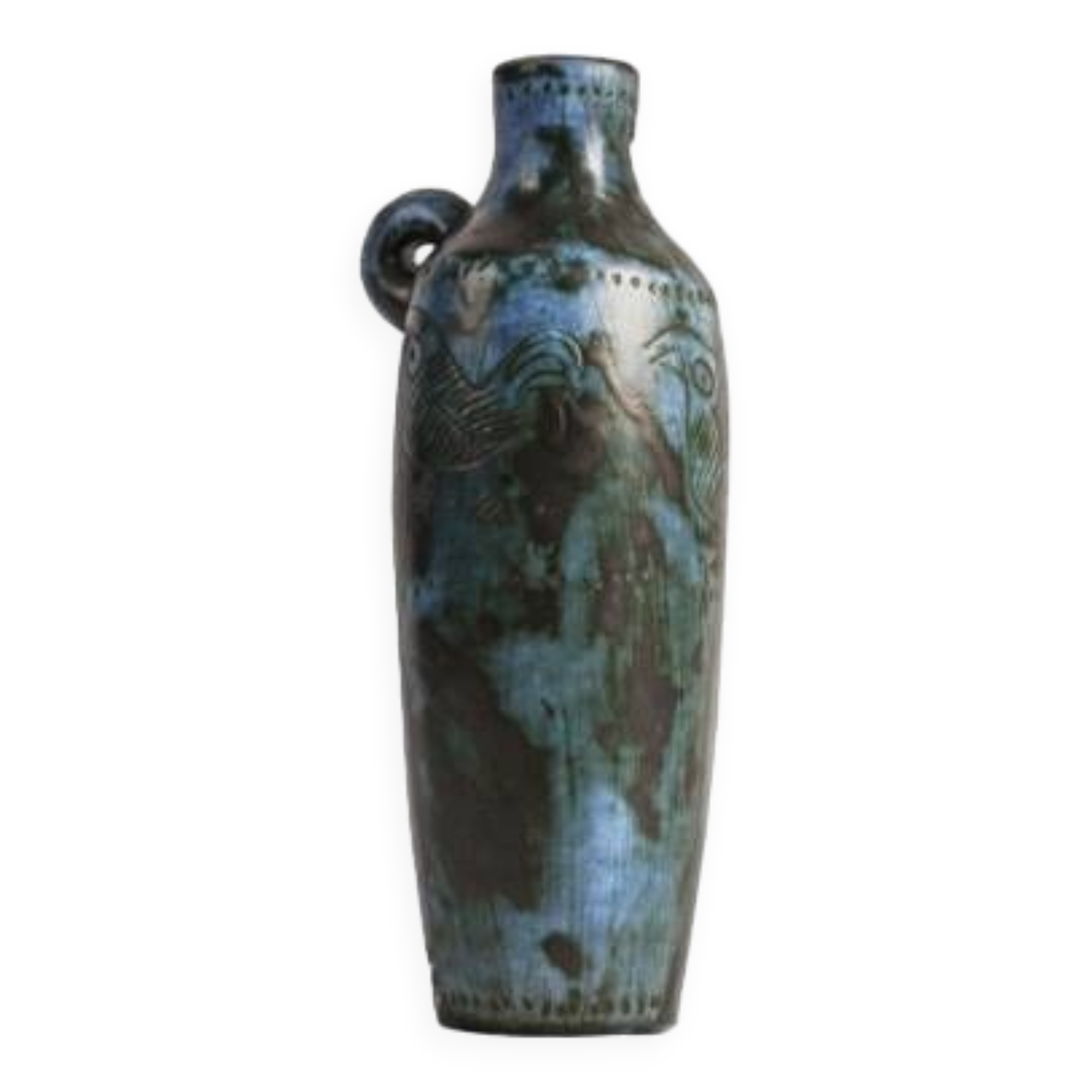 Jacques BLIN (1920-1995) - Amphora-shaped vase, in blue enameled earthenware, decorated