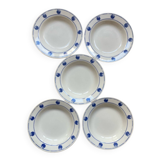 Deep plates with blue apple pattern