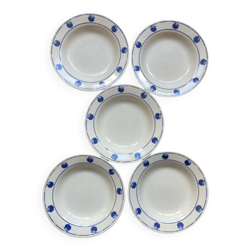 Deep plates with blue apple pattern