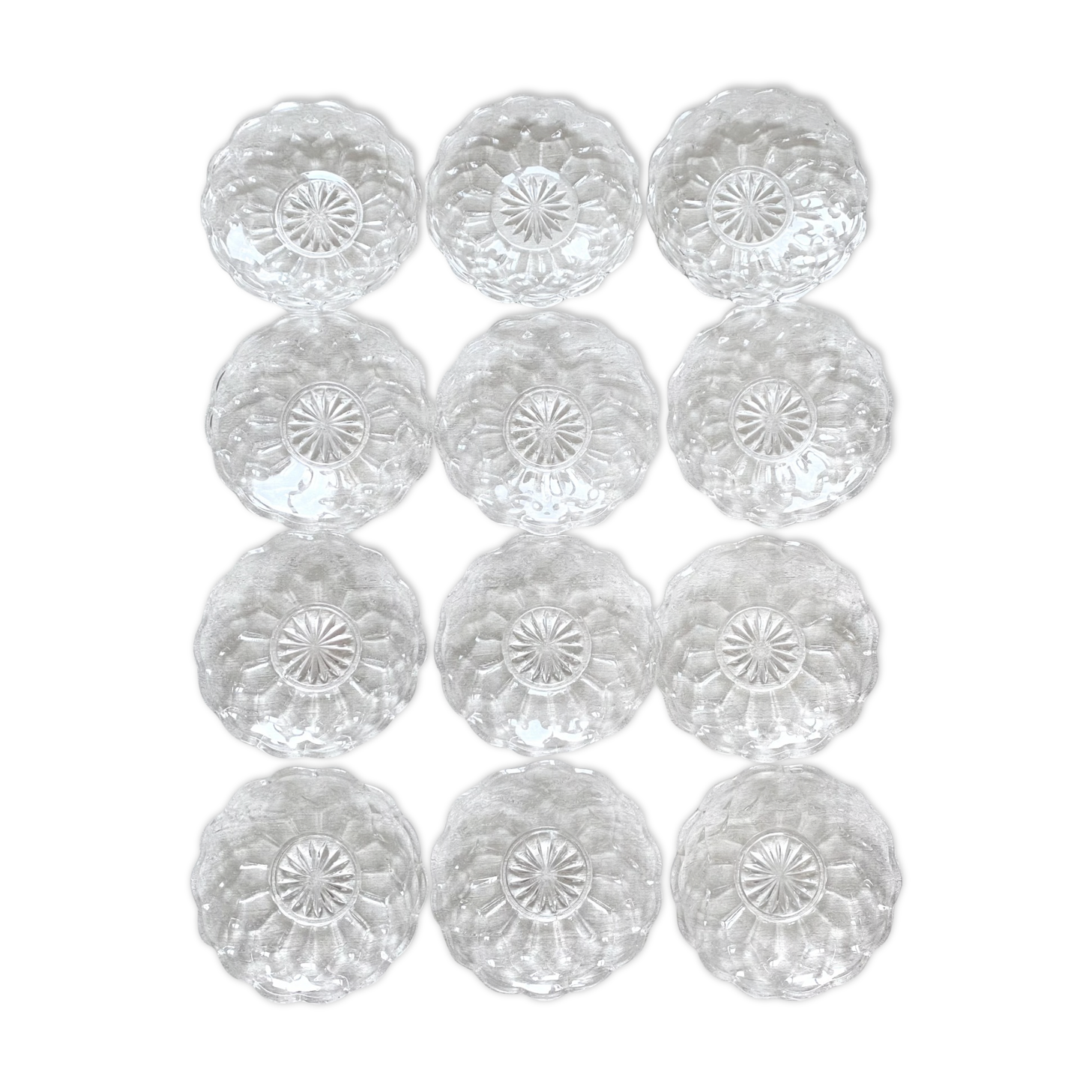 12 transparent glass dessert plates