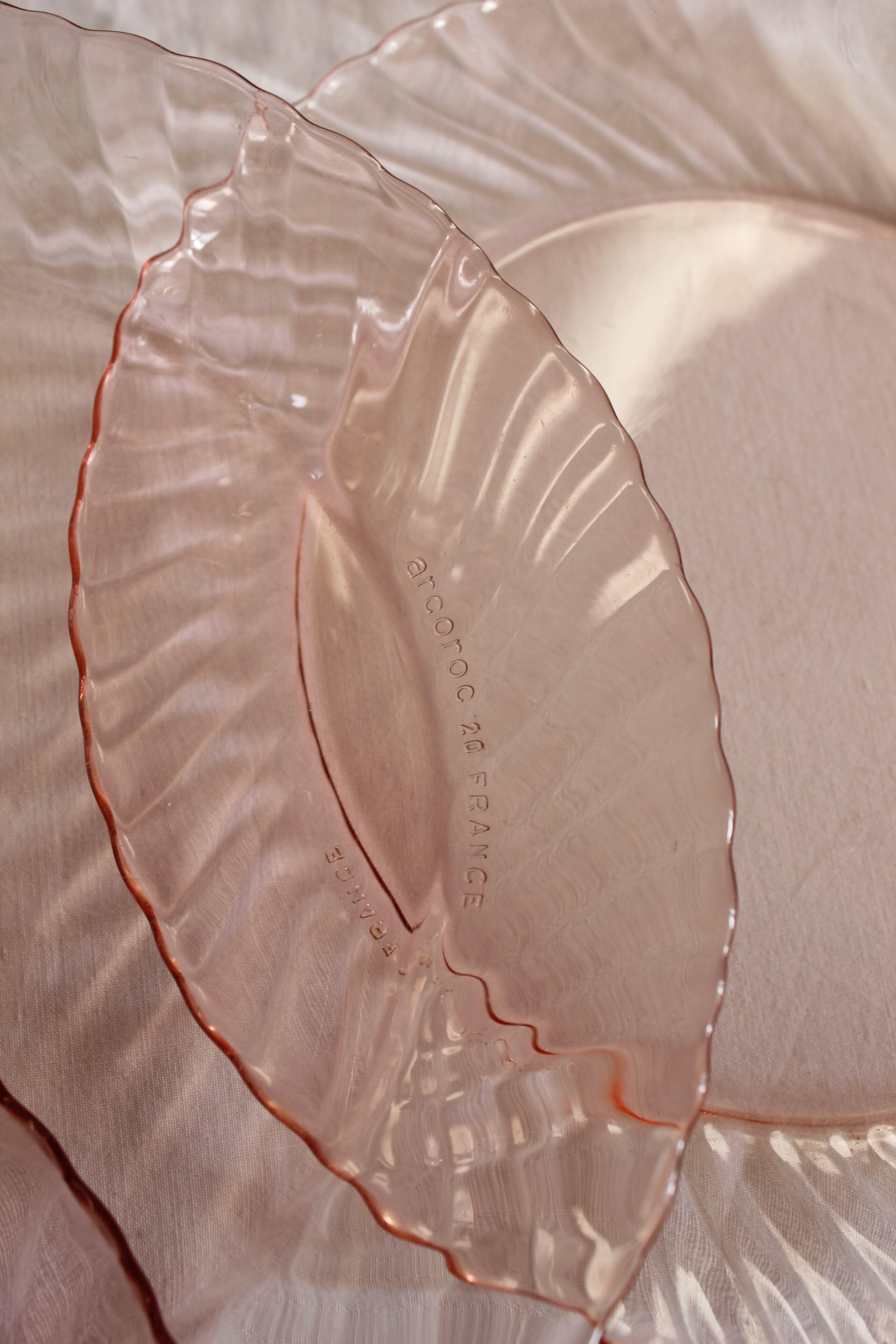 5 vintage Rosaline dessert plates in pink glass