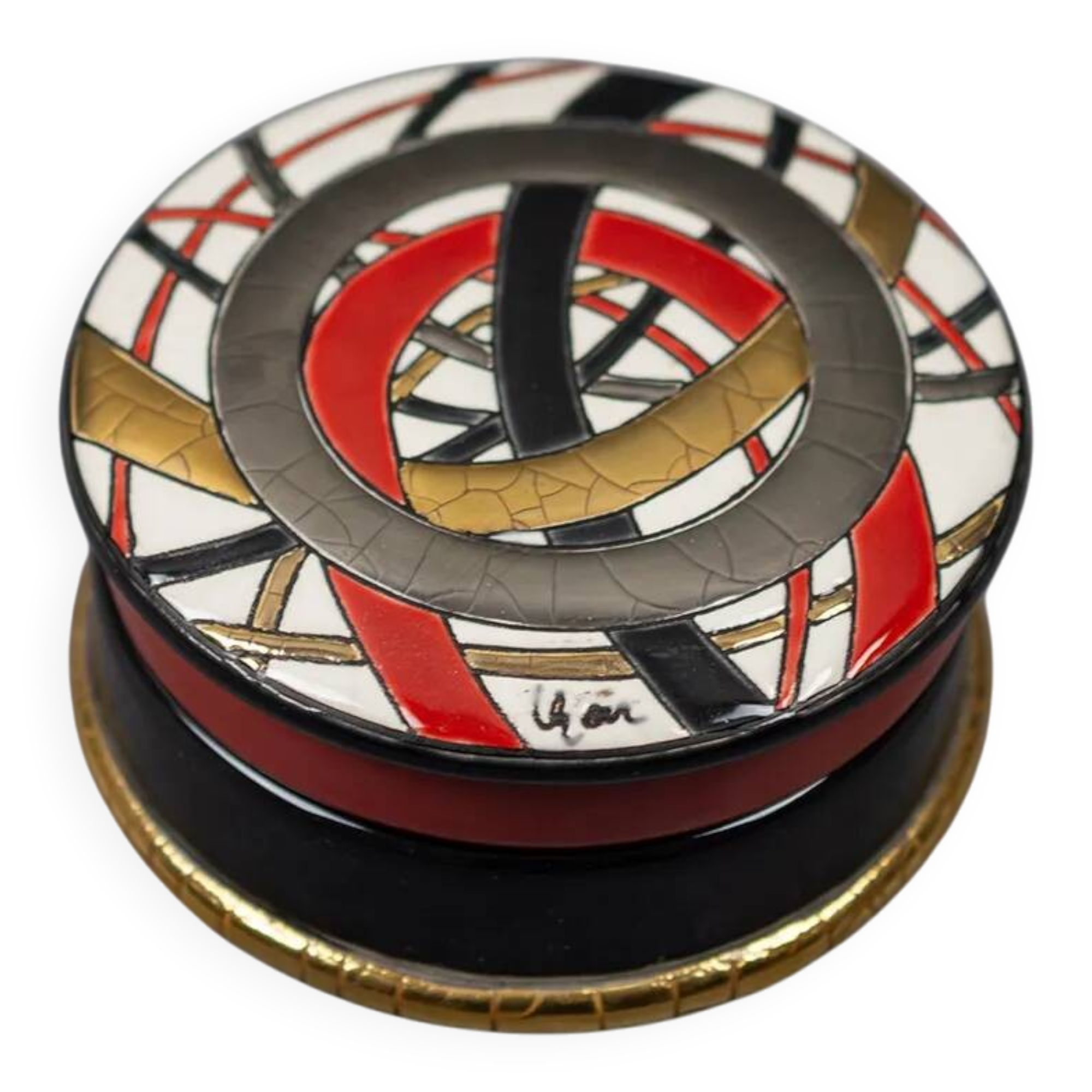 Round Roller Coaster Box in Longwy Enamel by Catherine Lhoir