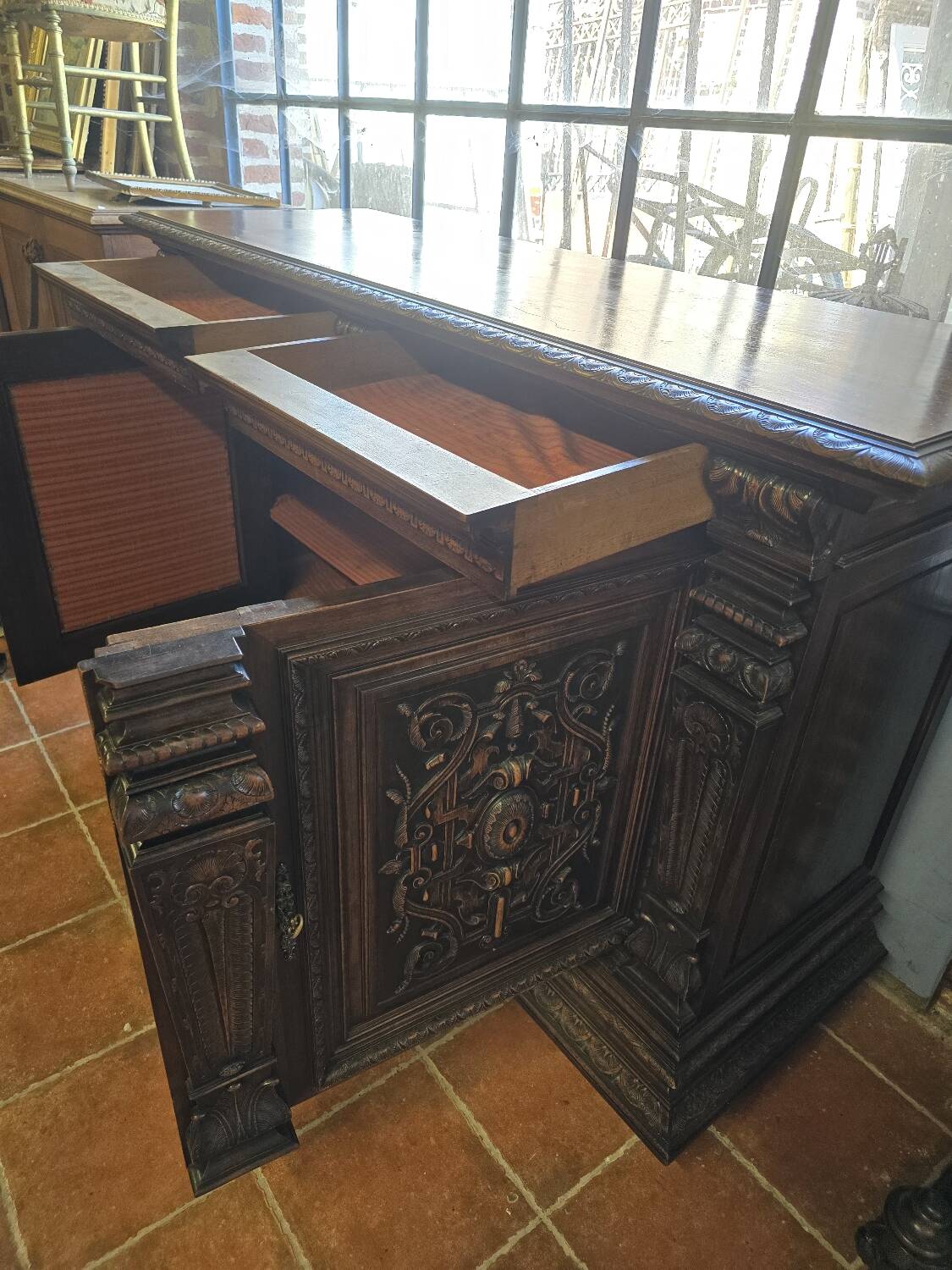 Renaissance style 2-door walnut sideboard