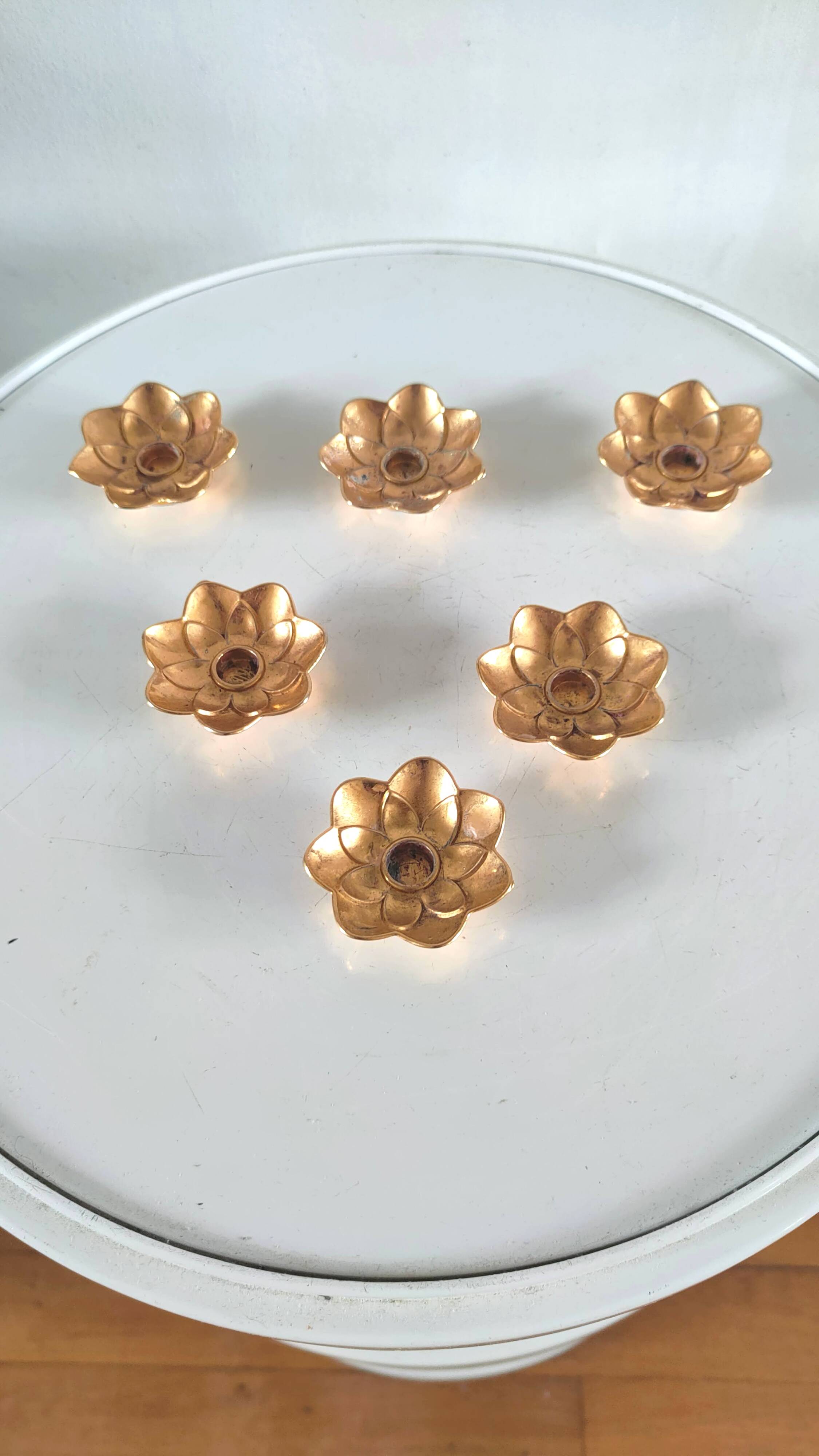 6 flower candle holders in gold metal BMF 70s