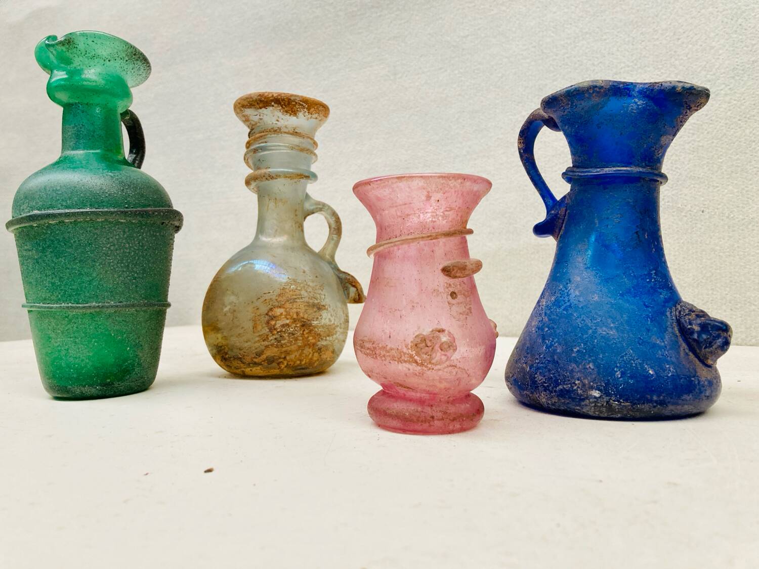 Set of 4 small Murano Seguso glassware – Scavo technique – Antique style