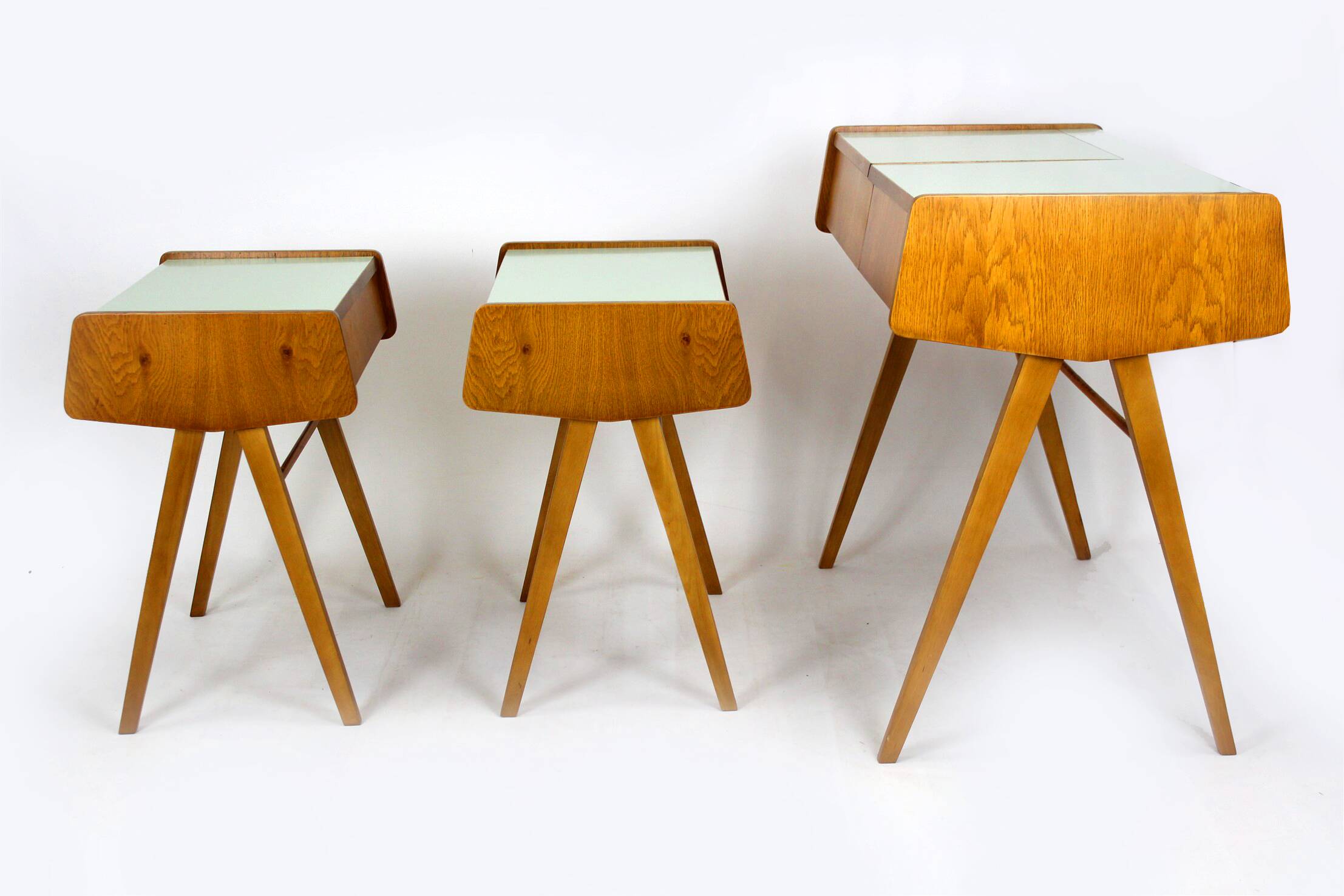 Restored Mid-Century Nightstands & Dressing Table, Czechoslovakia, 1960s