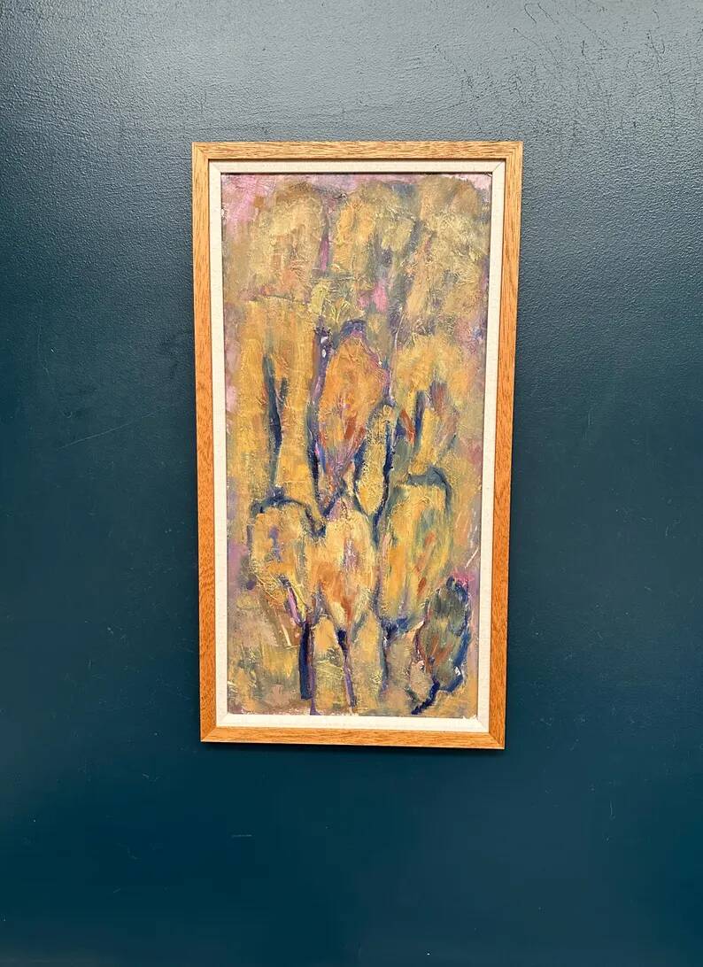 Large Swedish Oil on Panel – "Green Composition" – Signed – Vintage and Recently Framed – 77 × 41 cm (30.3 in × 16.1 in)