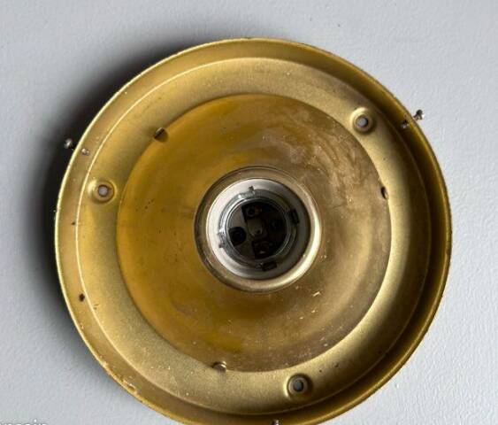 Vintage 1970s RZB ceiling light with amber bubbled glass.