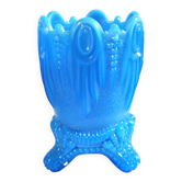Portieux Gothic opaline goblet candle holder in blue opaline signed - 1910