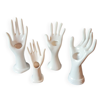 Set of 4 white ceramic hands – vintage ring holders and bud vases