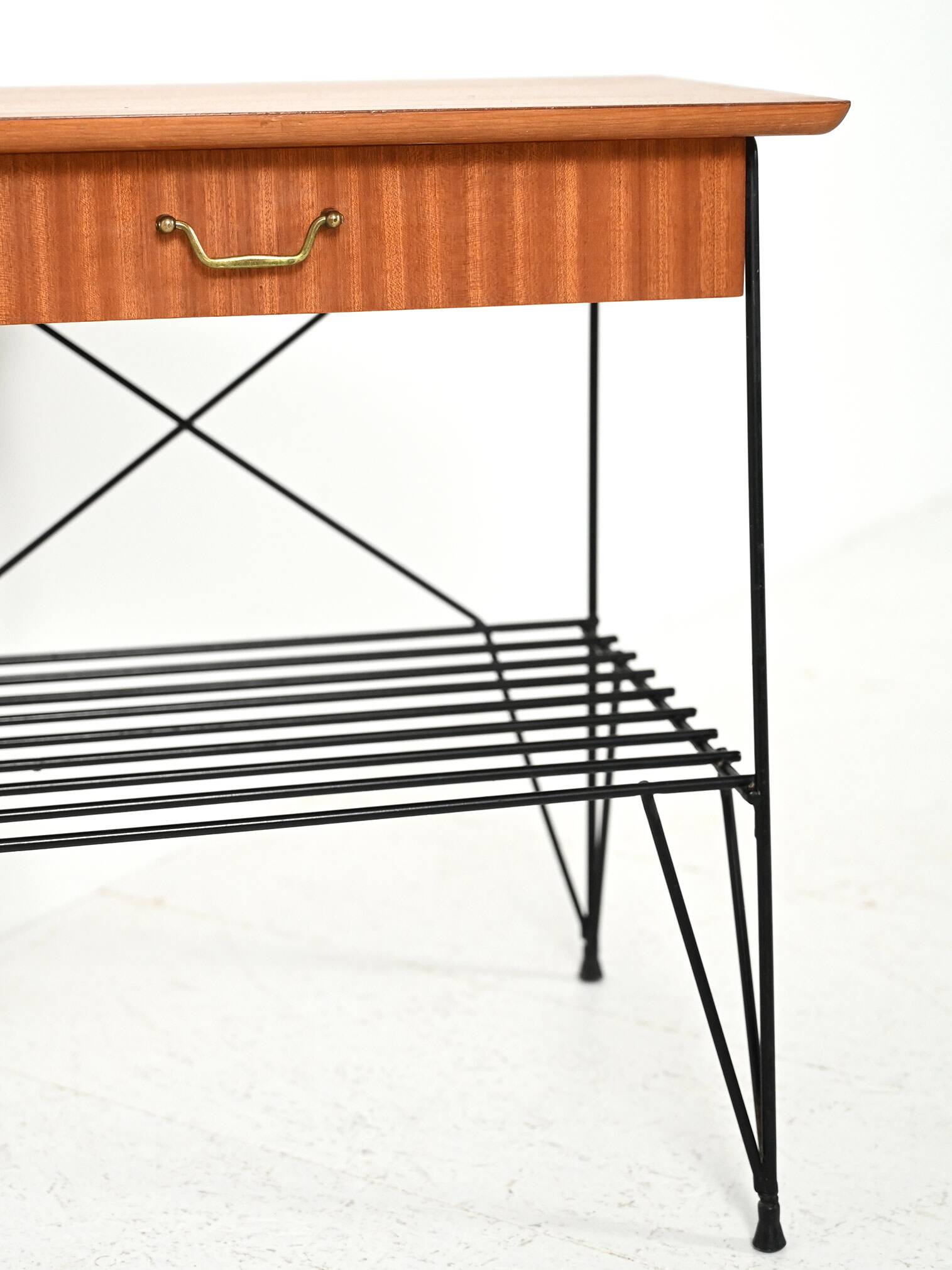 Scandinavian bedside table in mahogany and iron by IKEA, “Rolf” model