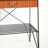 Scandinavian bedside table in mahogany and iron by IKEA, “Rolf” model