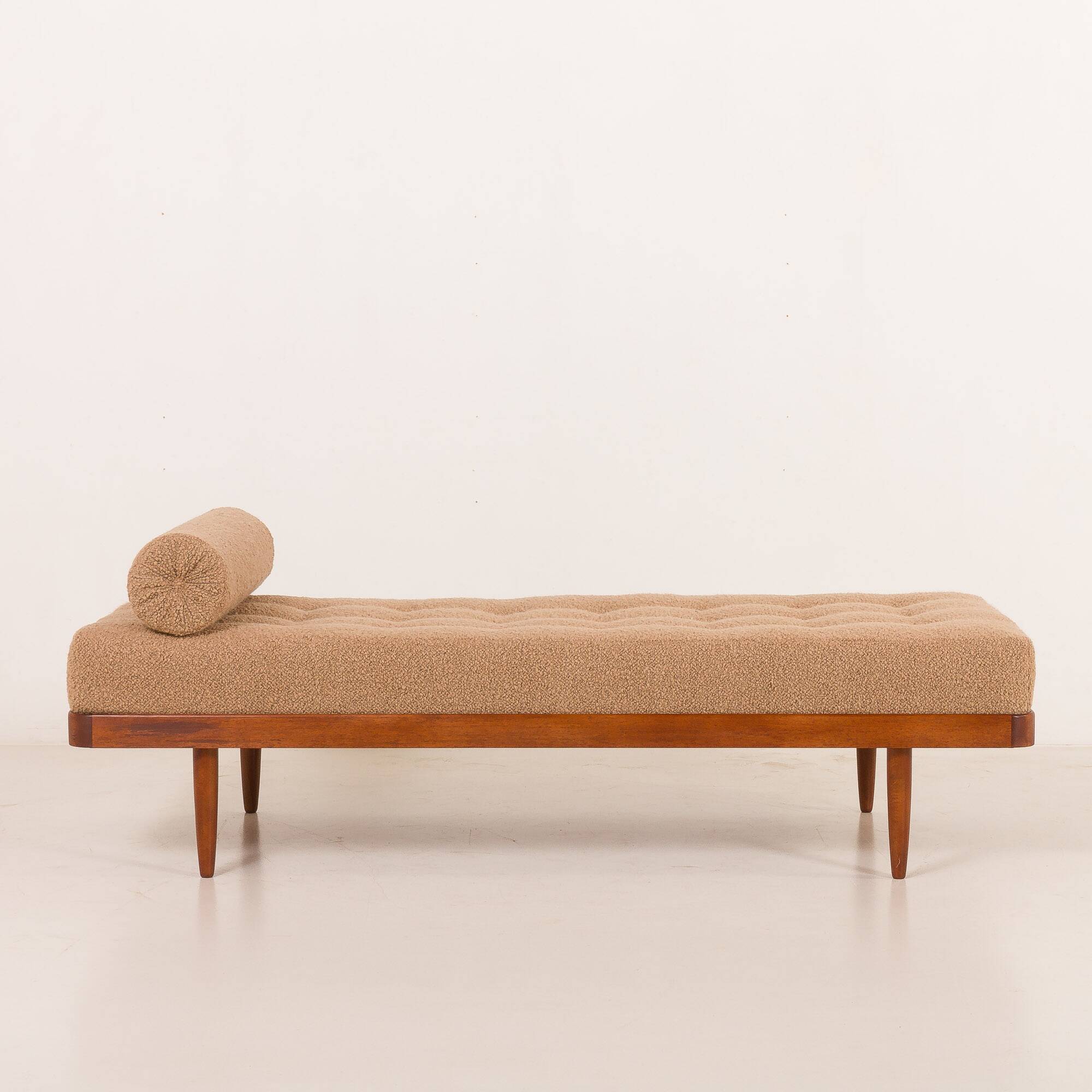 Scandinavian mid century daybed in natural boucle fabric, Denmark 1960s