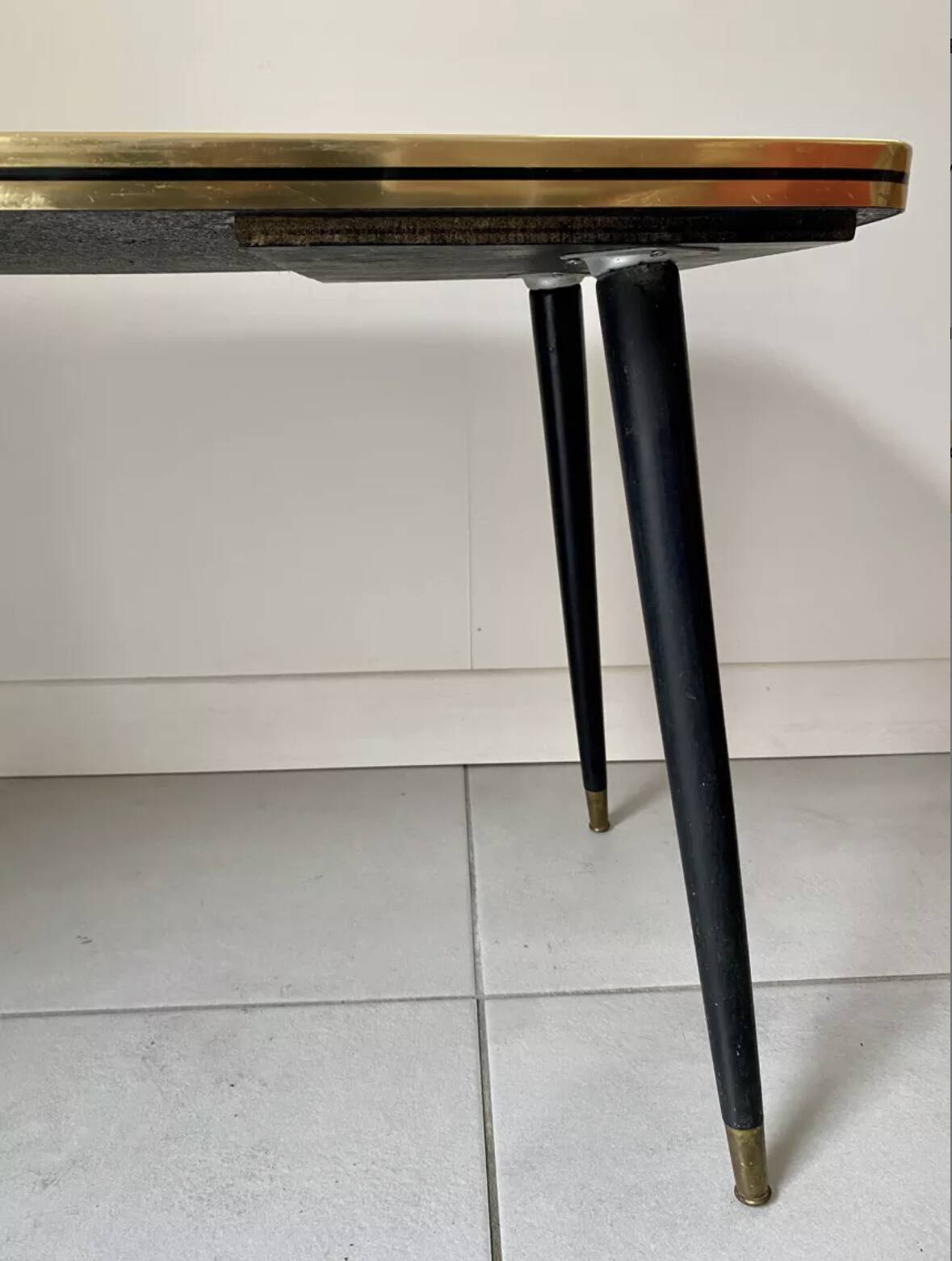 Formica/Terrazzo coffee table with brass compass legs