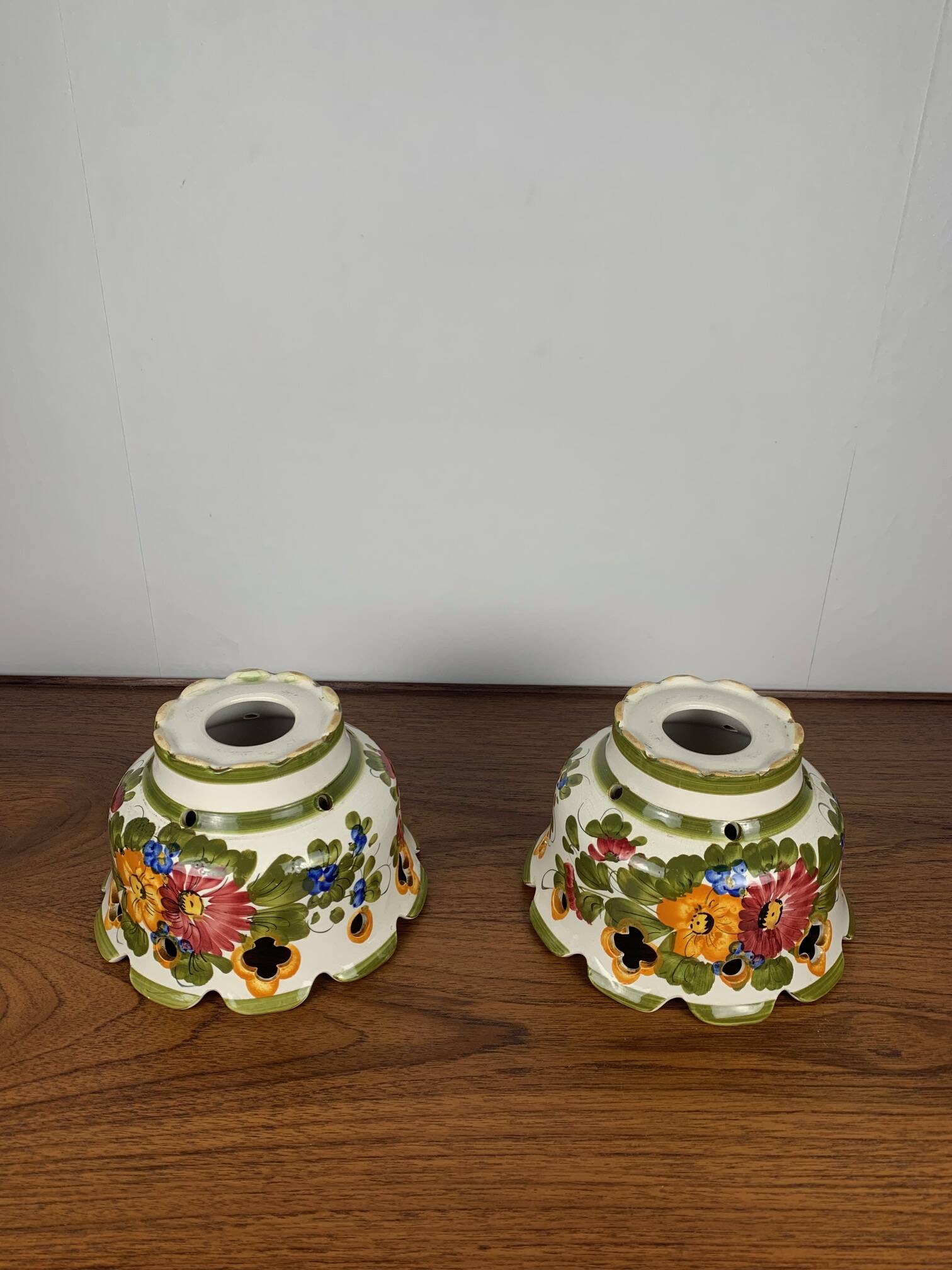 Pair of hand-painted ceramic pendant lights, 1980