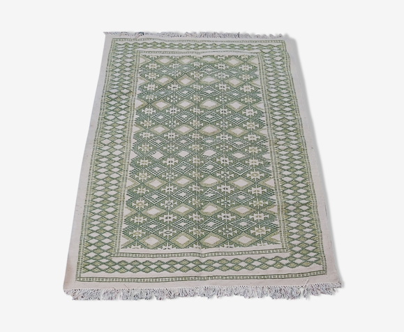 Tapis vert et blanc fait main traditionnel 126x182cm