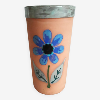 Vintage Vallauris terracotta vase with floral decoration