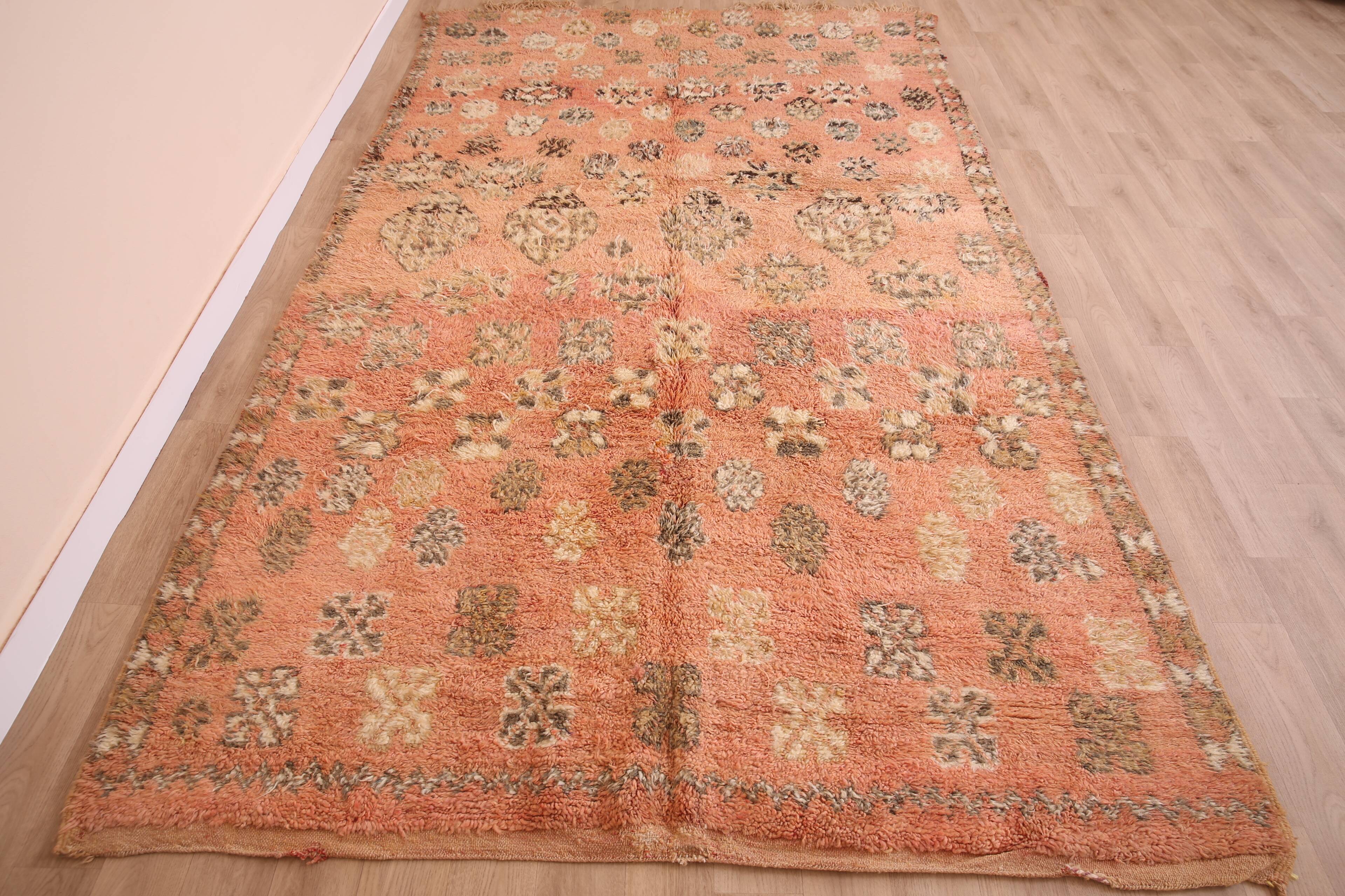Peach Vintage Moroccan Rug 180 x 305 cm, Berber Wool Rug, Handmade Boho Rug