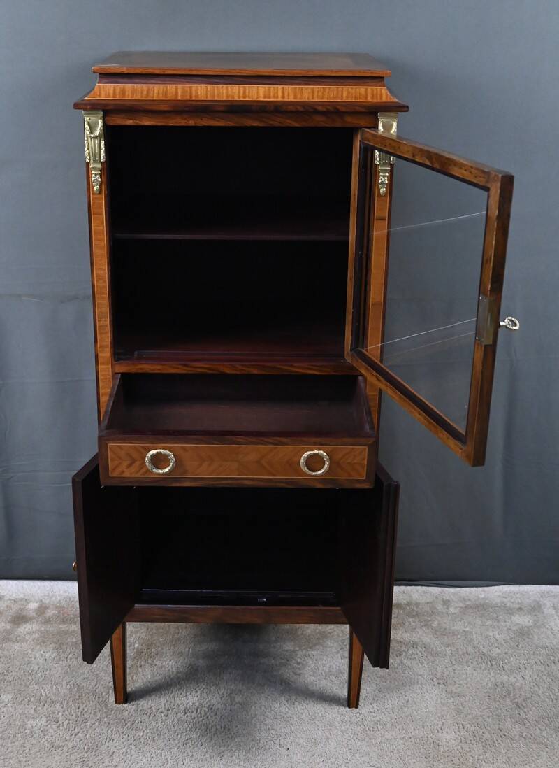 Rosewood and rosewood marquetry display cabinet, Louis XVI style – first part of the 20th century
