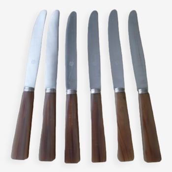 Set of 6 YC Table Knives Stainless Steel and Bovine Horn