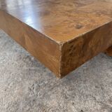 RocheBobois coffee bar table in elm burl and brass, 1970s