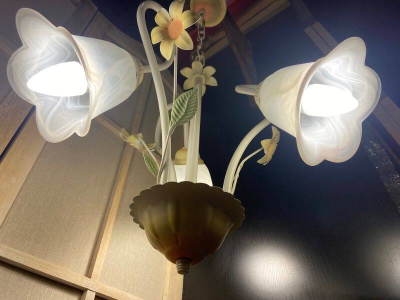 Antique Chandelier Ceiling Light Florentine Bouquet Floral Design 1970 Decorative Art No.2