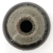 Wabi-sabi round vase in stoneware with green glazing, 1970s ceramics.