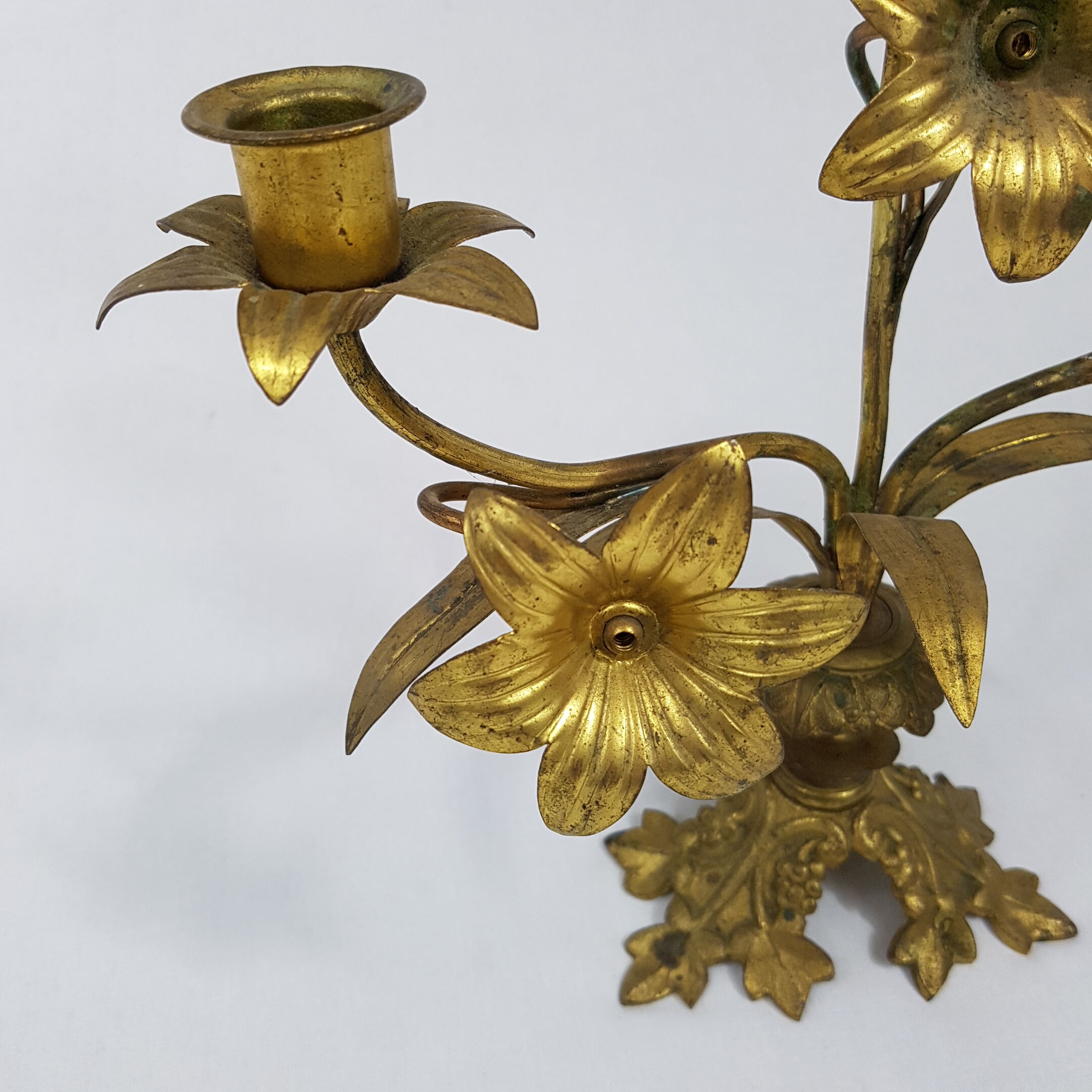 Candlestick church in bronze gold flower pattern floral lily flower