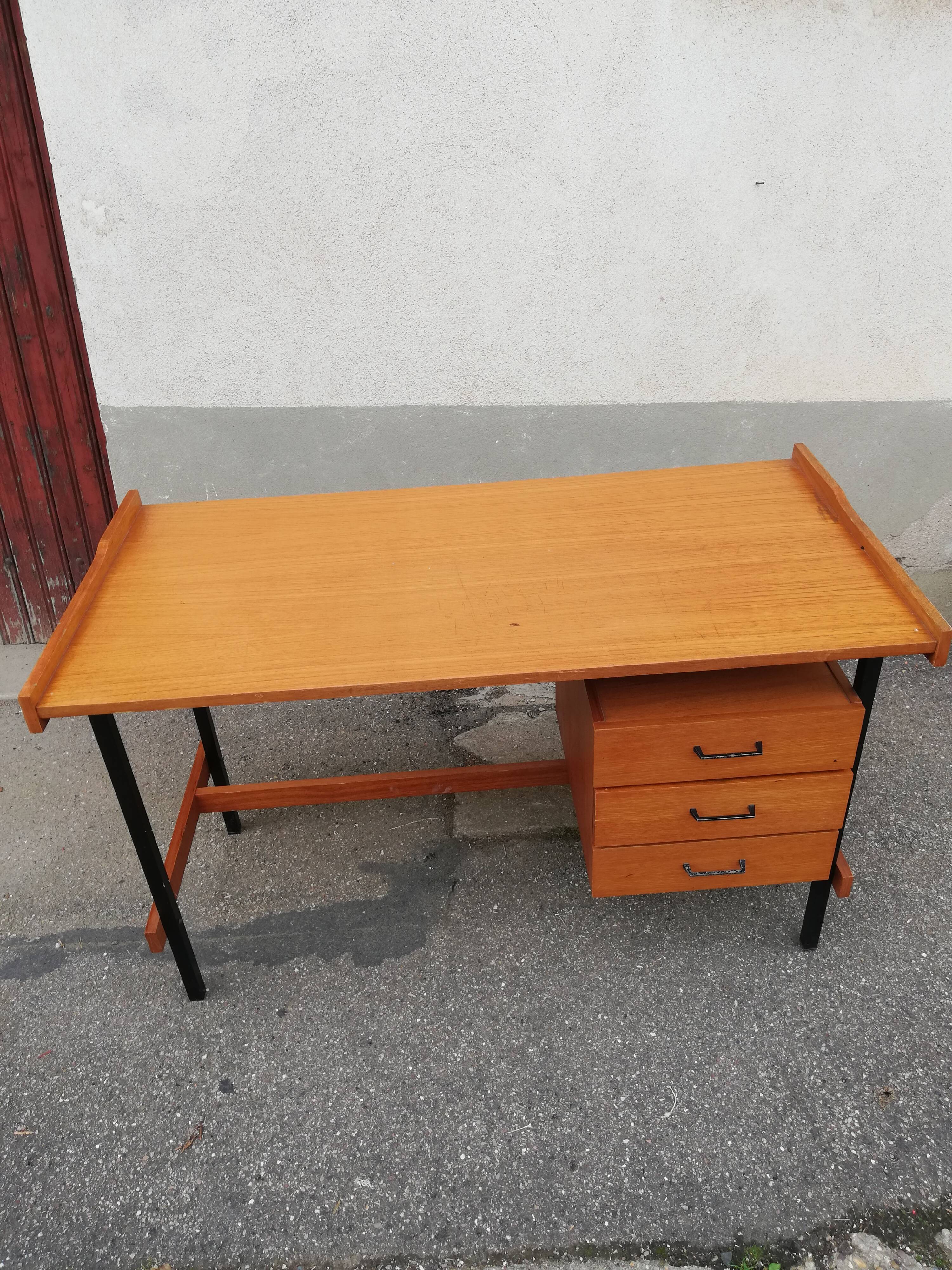 Bureau vintage métal et caisson bois