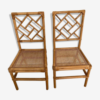 Paire de chaises assorties en bambou et canne du milieu du siècle