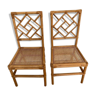 Pair of matching mid century bamboo and cane chairs