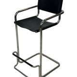 Tabouret de bar vintage en cuir noir et chrome, Italie