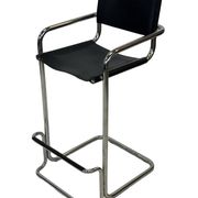 Tabouret de bar vintage en cuir noir et chrome, Italie