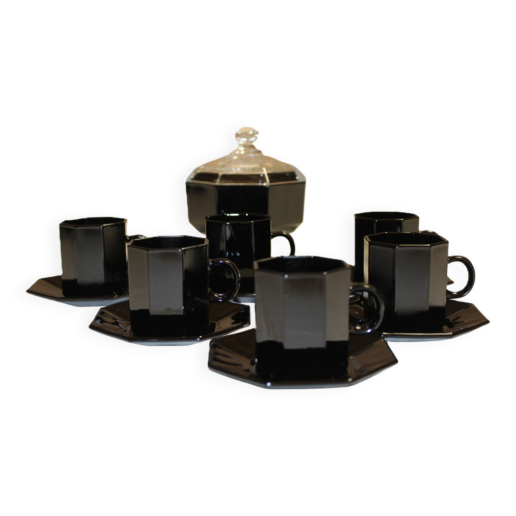 Arcoroc black "Octime" coffee service