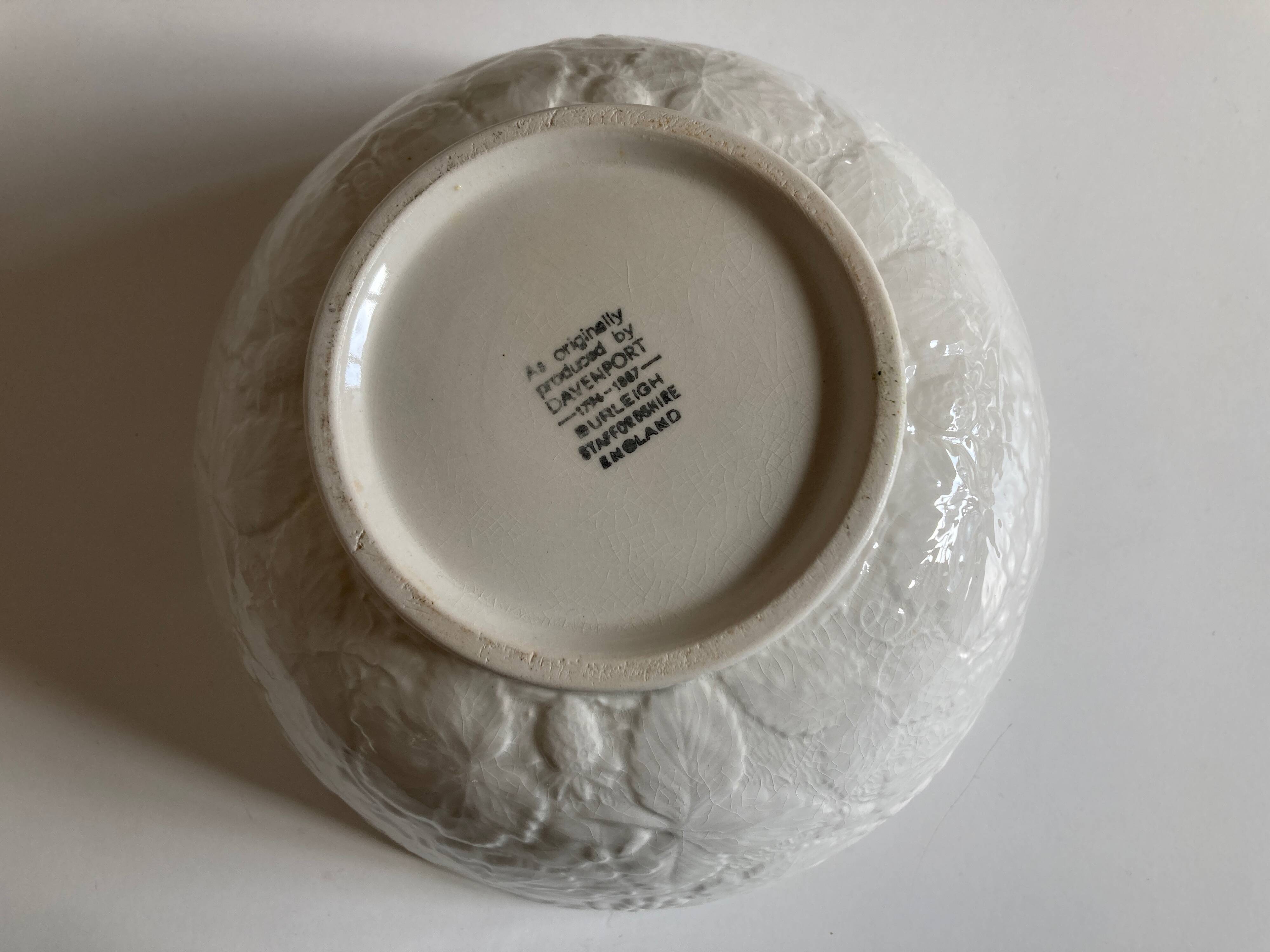 Burleigh Davenport English earthenware salad bowl with vine leaf and strawberry relief