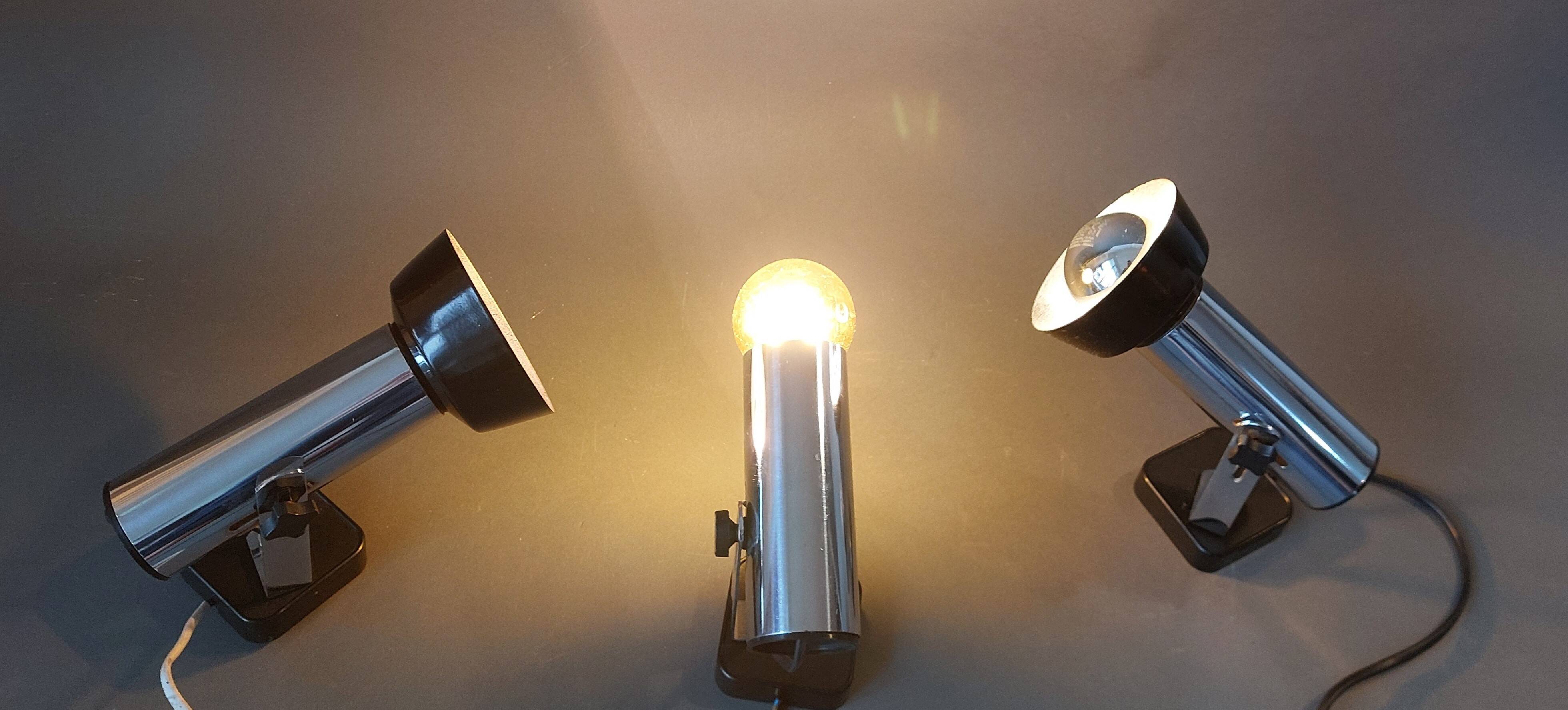 Series of 3 Targetti Sankey 1970 chrome wall lights.
