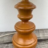 Turned wood lamp with flower shade
