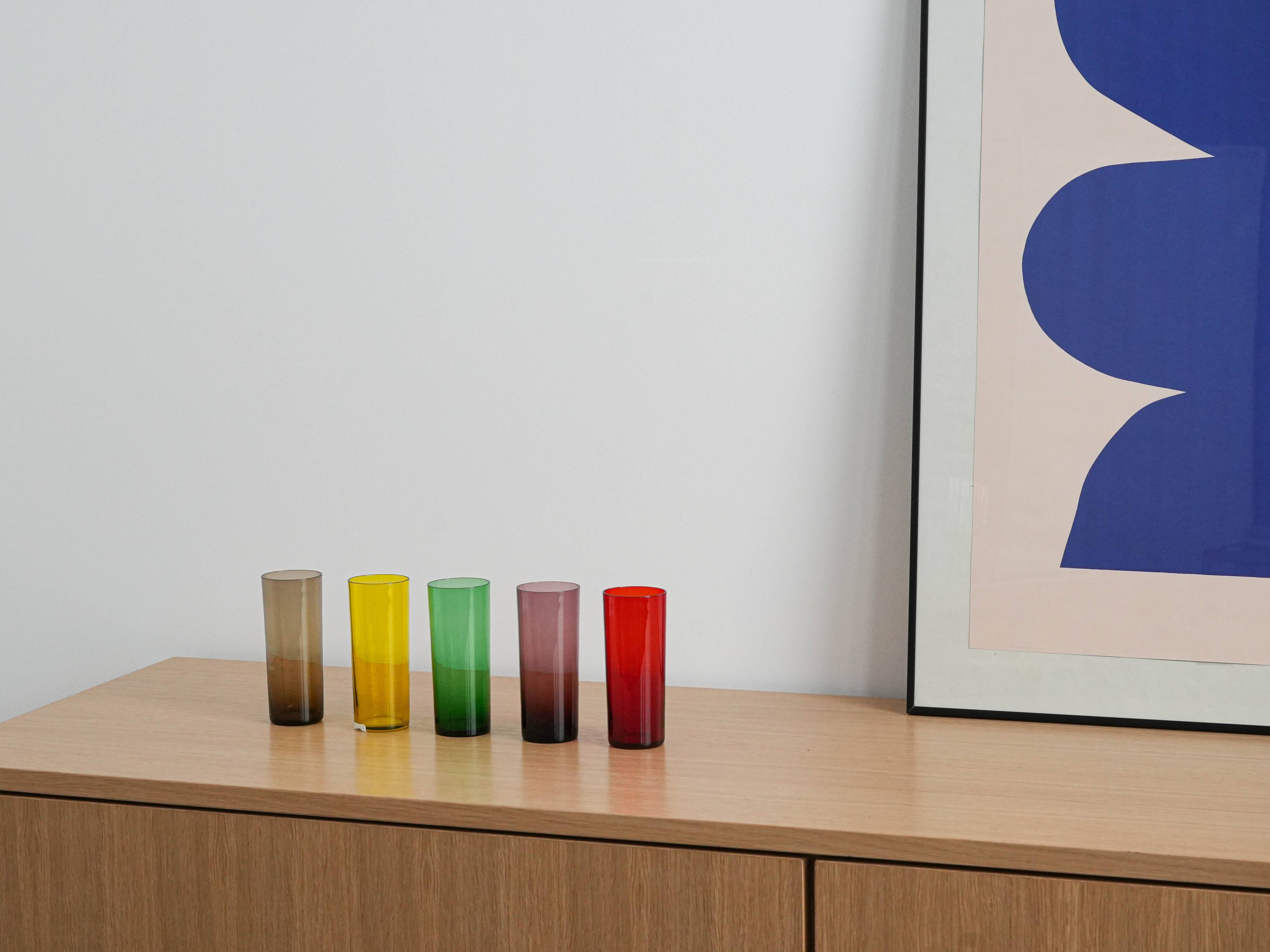 Set of coloured glasses, Italian design, 1960s, made in Italy