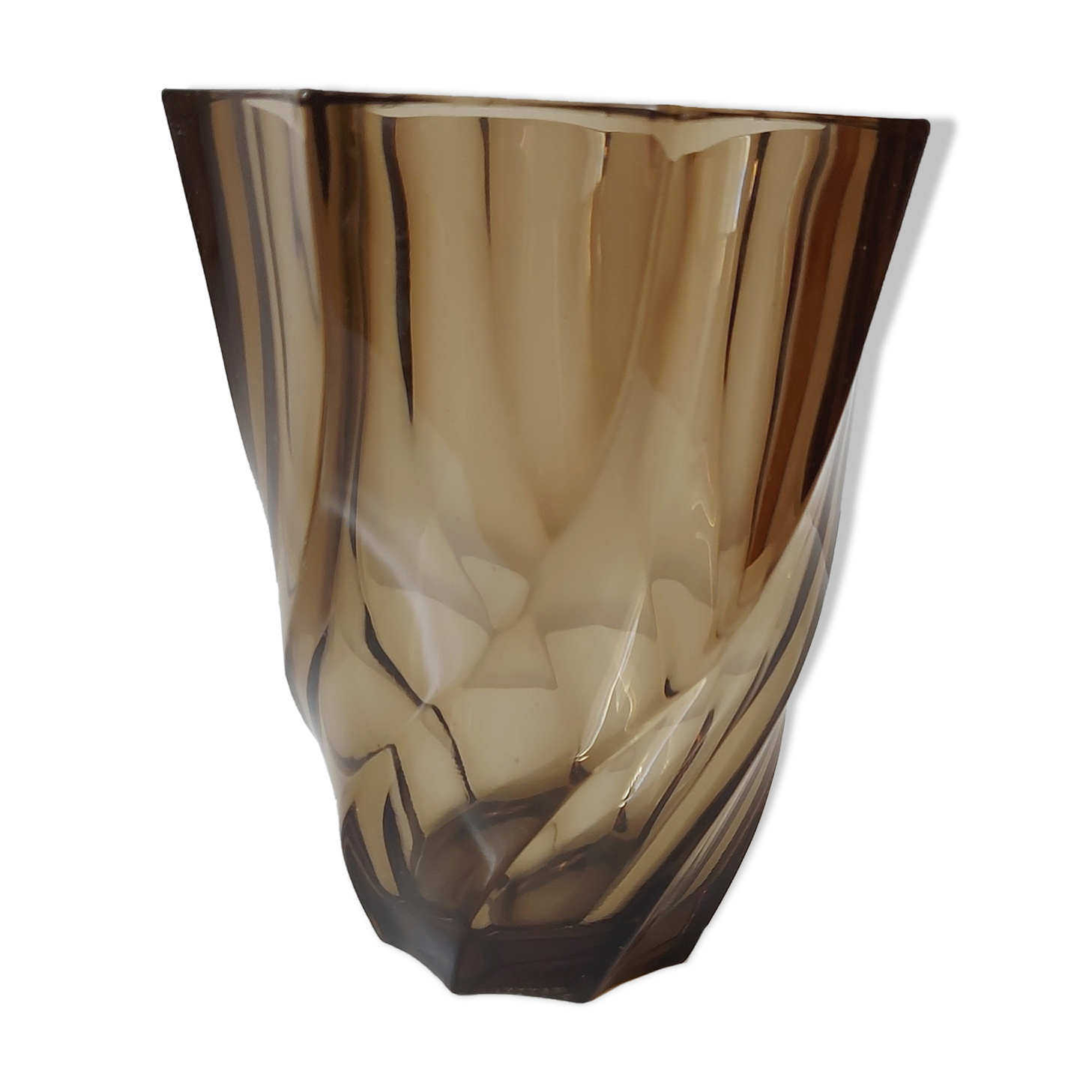 Twisted smoked glass vase