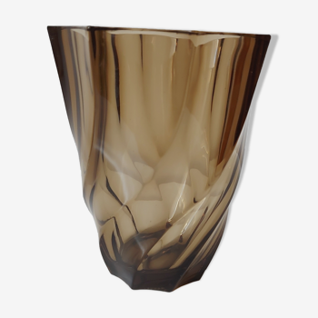 Twisted smoked glass vase