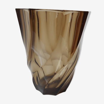 Vase verre fumé torsadé