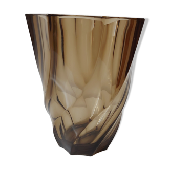 Twisted smoked glass vase