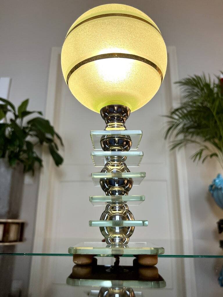 Art Deco Lamp with Glass Plates - Mirror - Globe - Vintage Lighting