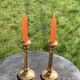 Set of two candlesticks in brass dore, pattern of ivy leaves chiseles on the columns, vintage