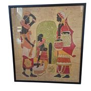 Grande Quadro Batik Africano Originale Firmato "Hamidi" Arte su Tessuto 88x