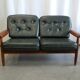 Scandinavian sofa in teak and green leather