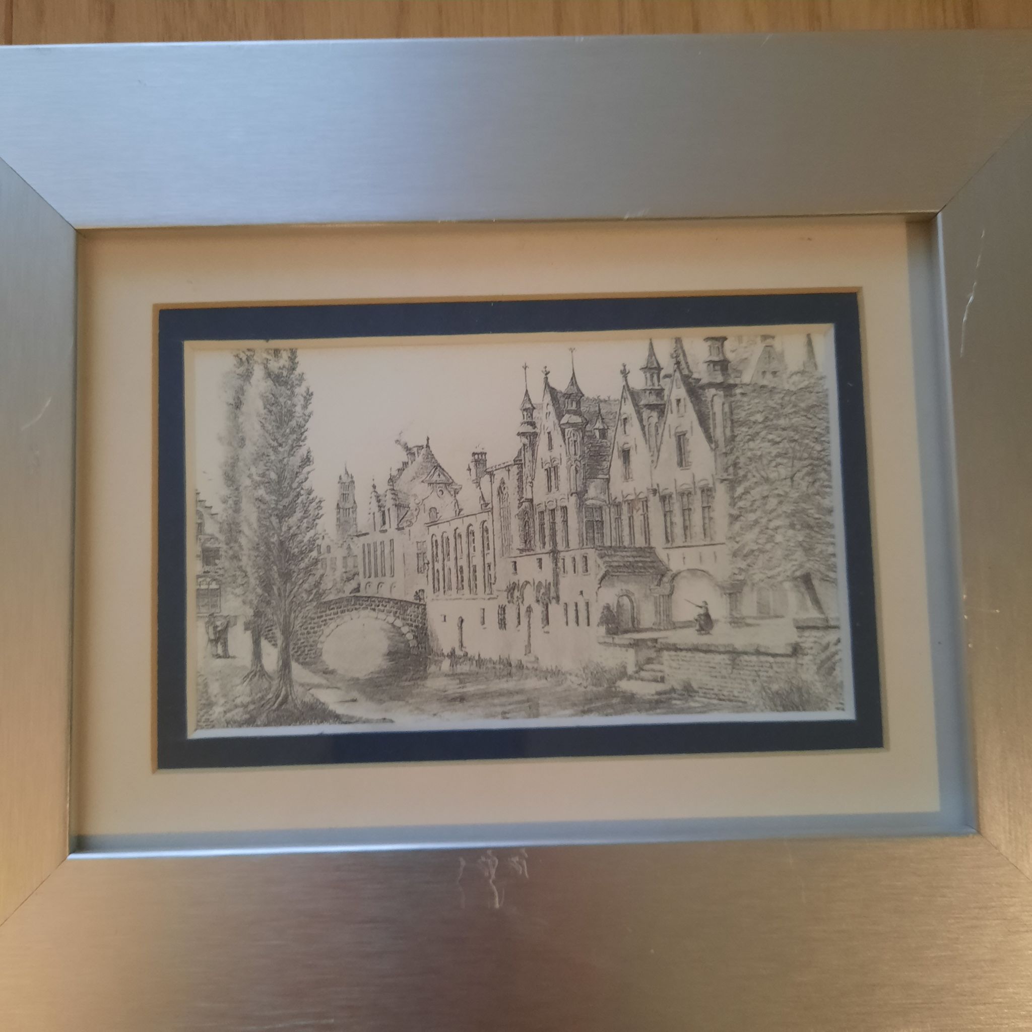5 lithographies de Bruges, encadrées