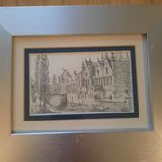 5 lithographies de Bruges, encadrées